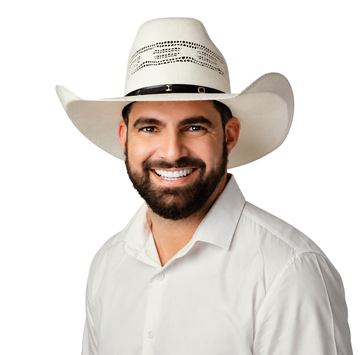 Pablo Muribeca, deputado estadual, de chapéu branco e camisa social branca